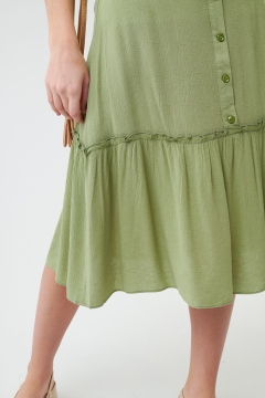 womens green a line button down skirt